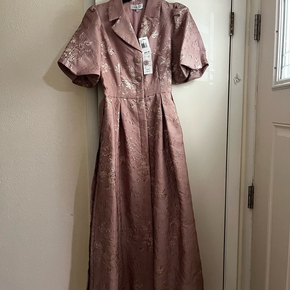 Teri Jon Metallic Jacquard
Shirtdress Gown - Picture 1 of 8